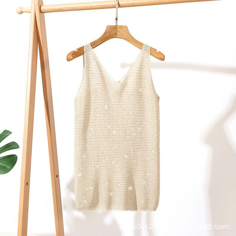 

Топ без рукавов с V-образным вырезом и стразами, свободный, без рукавов, женский Apricot All yards