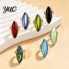 Non Tarnish Rings Statement Ring with Oval Faux Crystal, Vintage Geometric Dainty Ring, Men Women Finger Jewelry for Everyday Wear Parties Casual