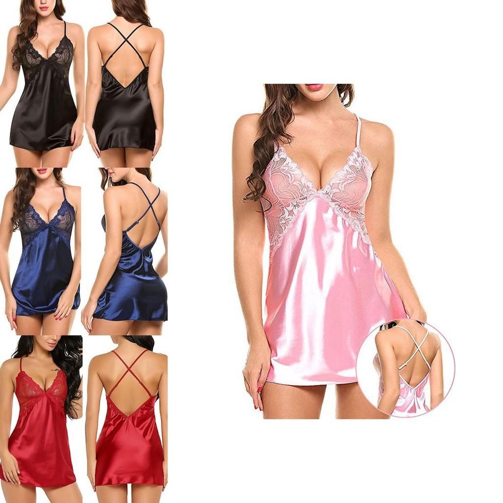 Lady Sexy Women Lace Sleepwear Satin Nightwear Lingerie Pajamas Suit Sxl Size