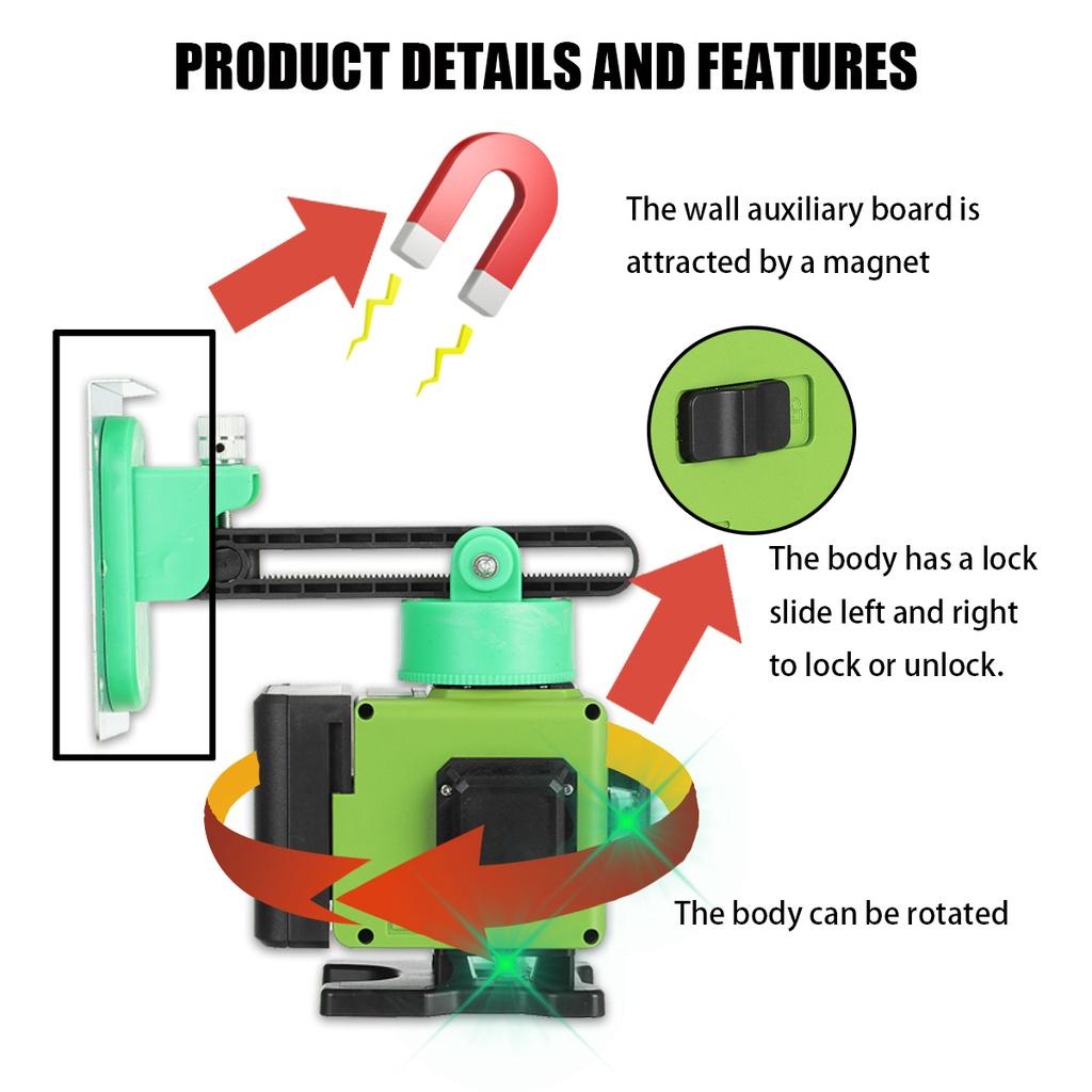 6000mAh 12Lines Laser levels Green Beam 360 Horizontal Vertical Cross Self-Leveling With 2 Battery And Remoter Laser Levels New