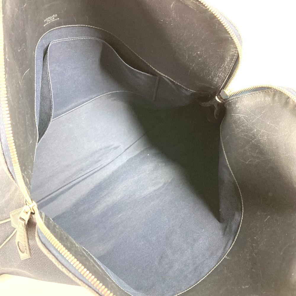 HERMES Duffle Bag Sac Iboo GM Tote Bag Hand Bag Leather/Canvas Black/Navy