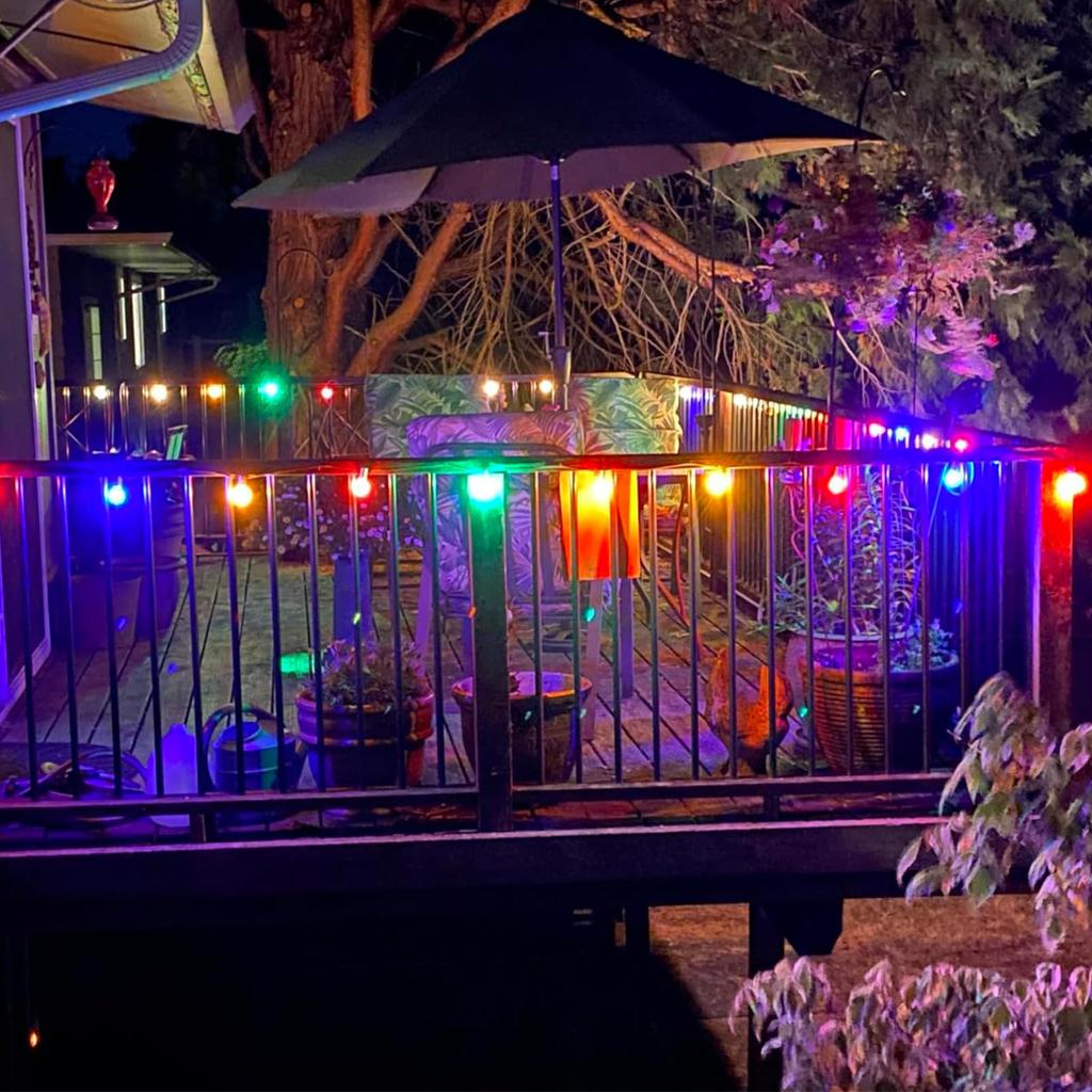 Rainproof LED String Lights, 15M Length, 25 Multi-Color LED Bulbs, E12 Base, 2700K Warm White, PC Material, Durable, Connectable, Indoor/Outdoor Light