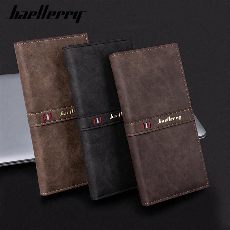 Baellerry RFID Protection Long Wallets Vintage Design Men Card Holder Safety Money Bags for Man Male Business Coin Purse Wallet