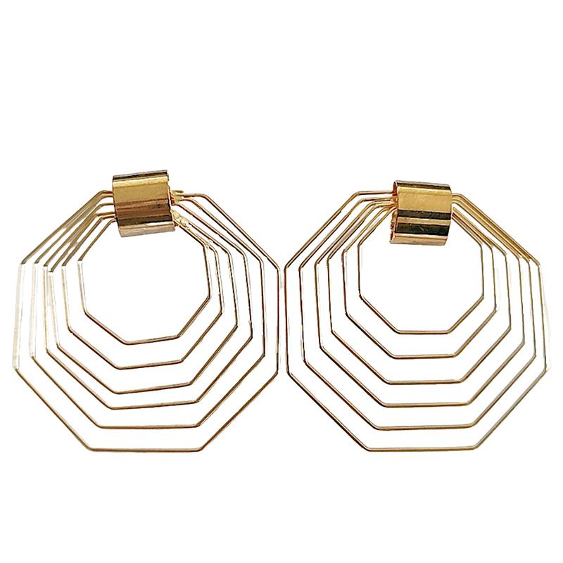 

Gold Color multi layers cirses drangls earrings big hollow polygon hanging earing for women Jewelry