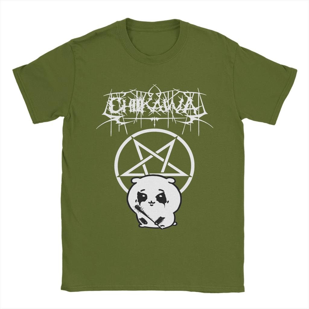 Chiikawas Black Metal T Shirts Men Cotton Amazing TShirt Round Collar Tees Short Sleeve Clothing Plus Size
