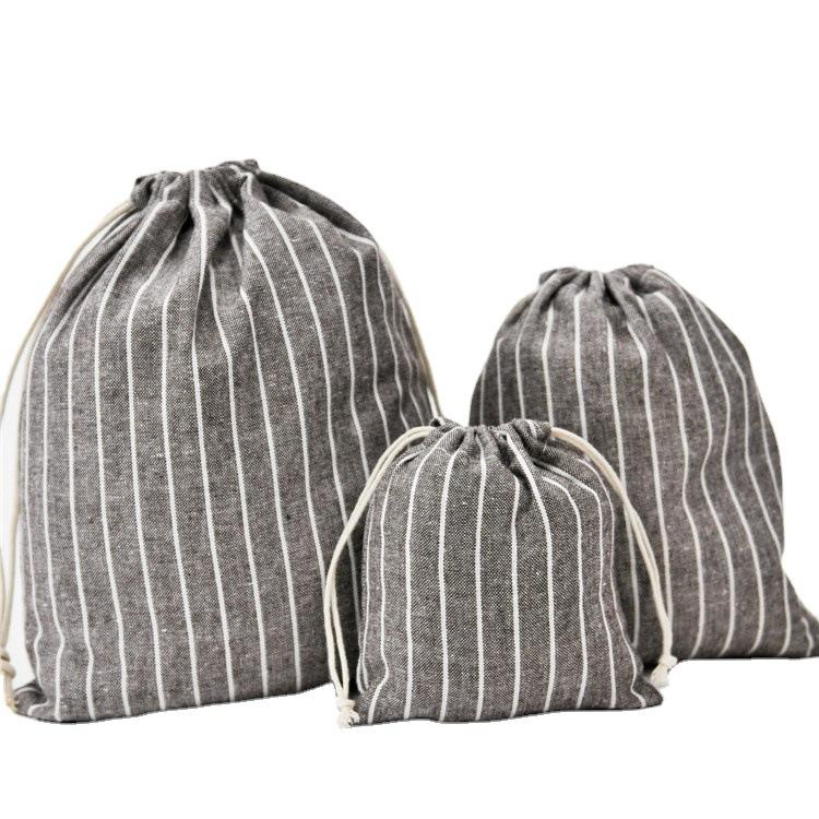 3pcs/set Stripe Cosmetic Drawstring Makeup Bag Travel Organizer Storage Pouch Cotton Blue Red Brown Line Jewelry Party Bags