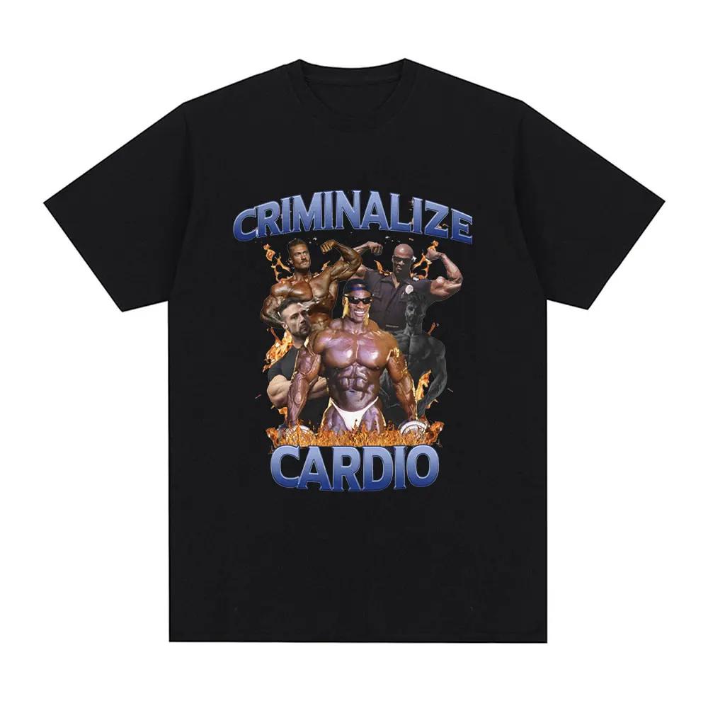 Criminalize Cardio Meme Pattern Tshirt Gym Fitness Retro Short Sleeved Tshirt Womens Fashion Hip Hop Large Tshirt