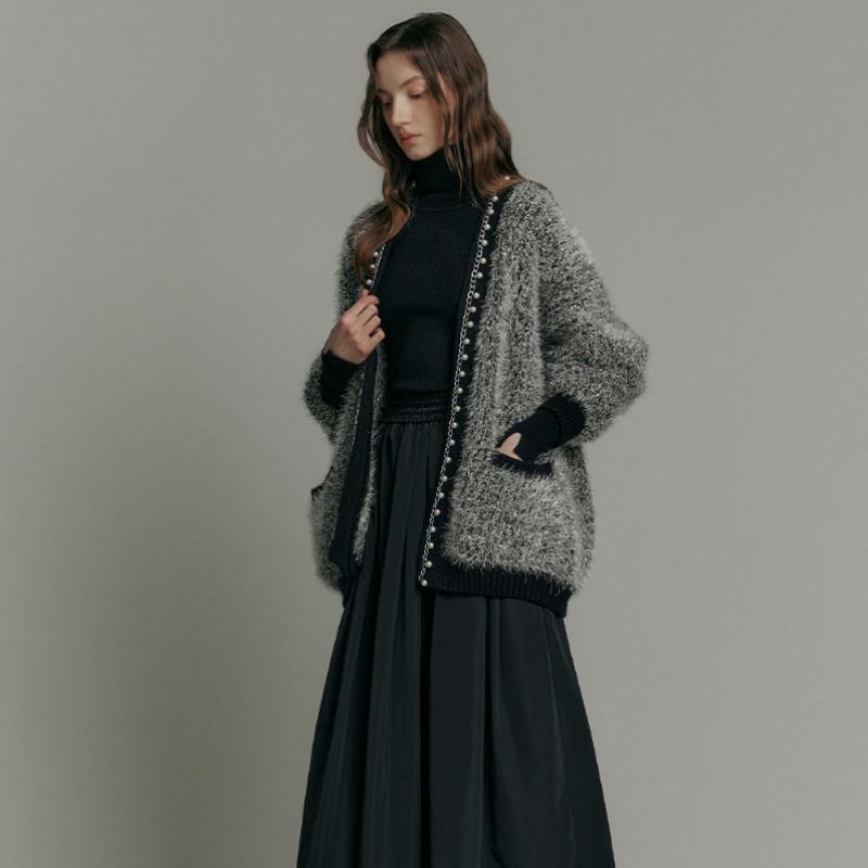 MAXZA Perlový řetěz Metalická příze Volný střih Svetr Zc11qd020on