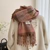 Vintage Plaid Scarf for Girls Winter Thick Warm Long Shawl Dual-use Student Scarf
