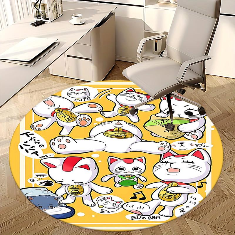 1pc Anime Cat Round Carpet  Cute Design for Office Chair Mat, NonSlip Rug Suitable for Home Decor, Living Room