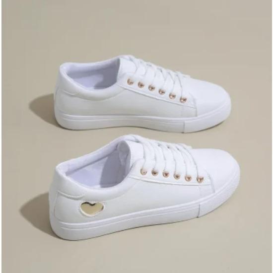 

Spring Autumn Woman Shoes Fashion New Woman PU Leather Shoes Ladies Breathable Cute Heart Flats Casual Shoes White Sneaker 41