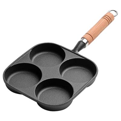 4-Loch-Bratpfanne mit Holzgriff, antihaftbeschichtet, ideal für Pfannkuchen, Omeletts, Frühstücksburger und Eierpfannkuchen.