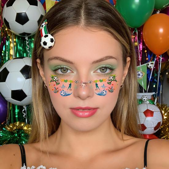 5Pcs Soccer Face Stickers for World Mug, Football Fan Temporary Tattoos, Waterproof Cheering Body Art Decals for Game Day