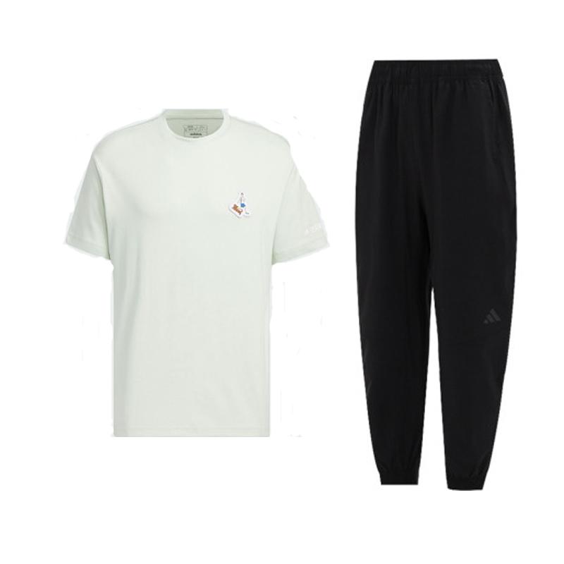 

Adidas Round Neck Printed Short Sleeve T-Shirt And Elastic Long Pants Casual Sports Set Men Sets IS0303+IT6720 XL