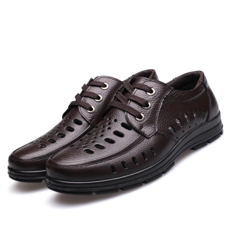 2025 Summer Business Leather Shoes Cowhide Dad Shoes Men's Hollow Hole Shoes Middle-aged and Elderly Leather Sandals Casual Shoes Men's Shoes