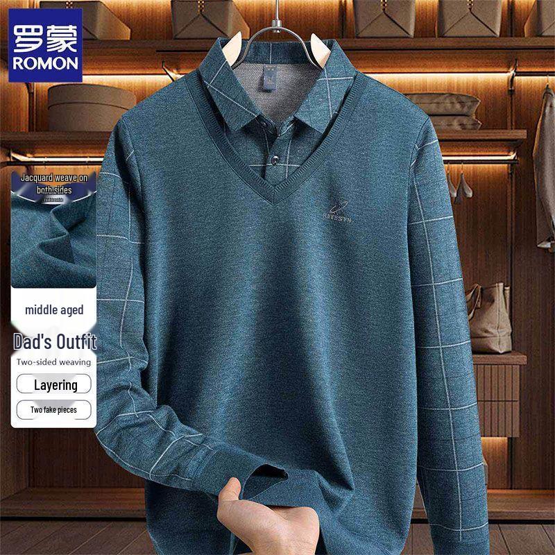 Romon Men's Faux Layered Long Sleeve Pullover Sweater T-Shirt