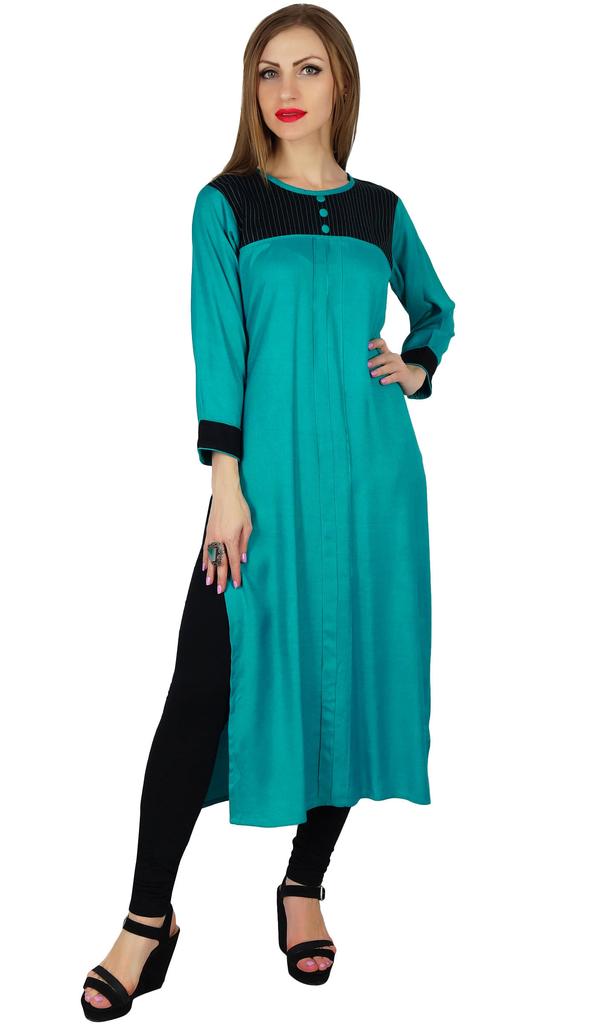 Bimba Women Indian Ethnic Kurta Kurti Rayon Blouse Formal Casual Summer