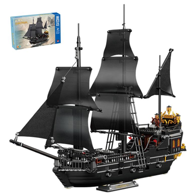 1424Pcs Black Pirates Ship Diy Adventure Boat Mini Bricks Building Blocks Assembled Model Toys for Boys Kids Christmas Gifts