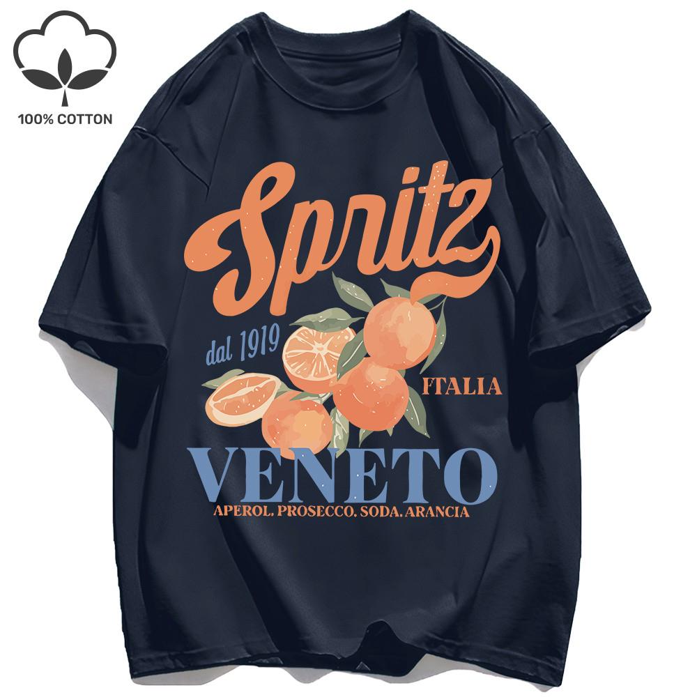 Spritzy Veneto Funny Orange Fruits Design T-Shirt Women Sport Summer Short Sleeve Cotton Hip Hop Tops Casual Loose Sportswear