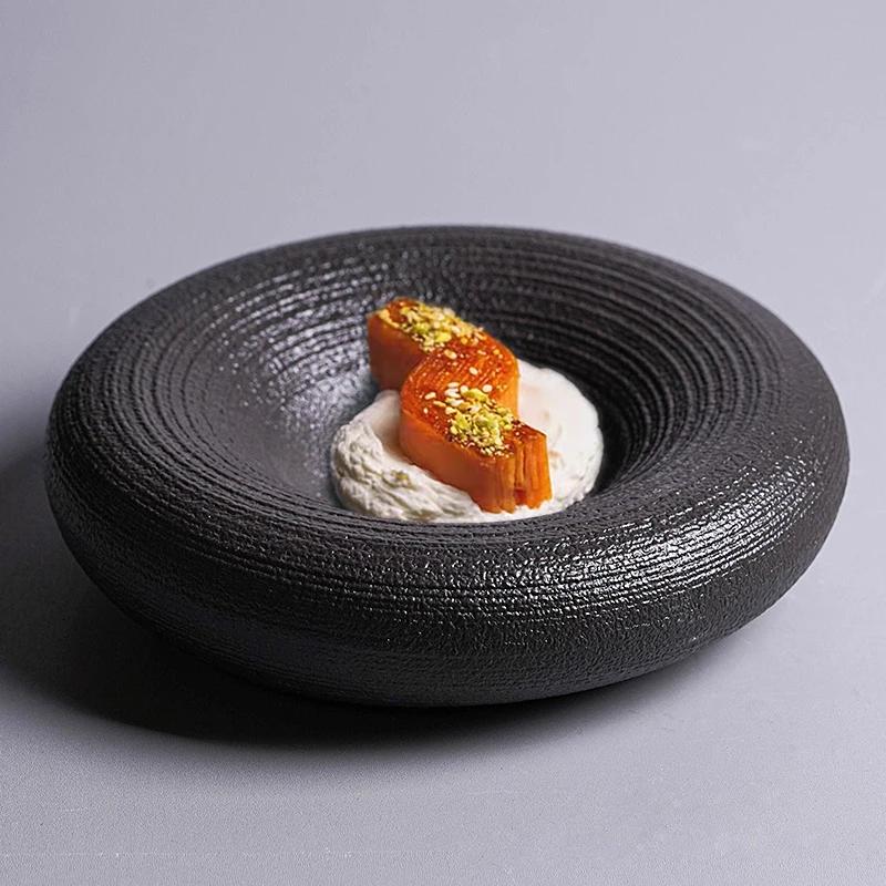 Restaurant Kunstnerisk Konsept Keramisk Servise Kreativ Vestlig Desserttallerken Fransk Tekstur Frostet Dobbel Tallerken Rund Tallerken
