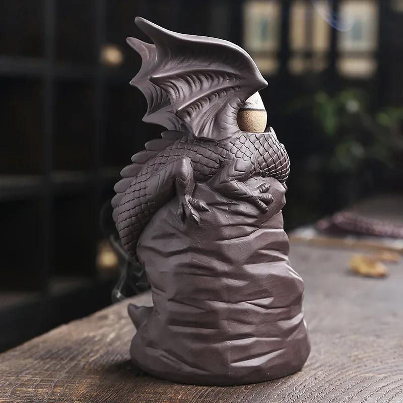Creative Pterosaur Handicrafts Waterfall Backflow Incense Burner Dragon Stick Holder Purple Clay Censer