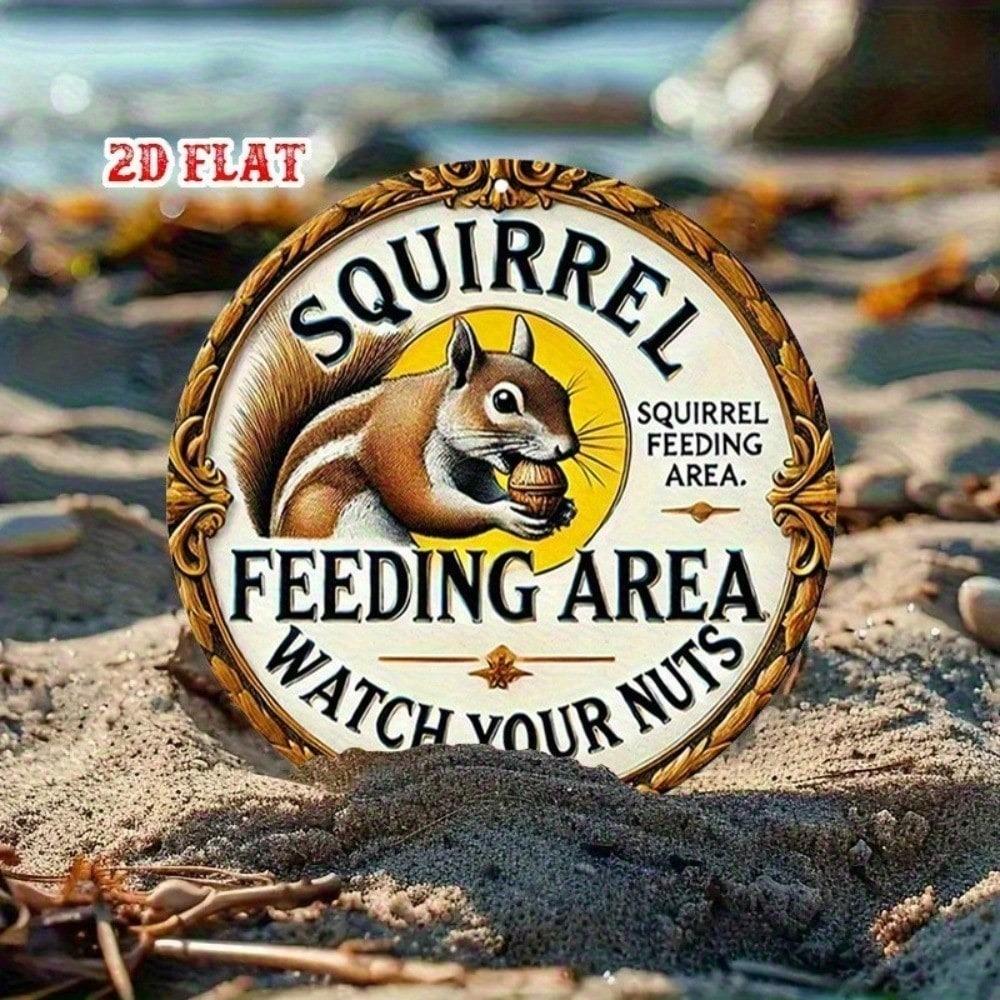 Vintage Metal Tin Sign Funny Garden Decor Squirrel Warning Durable Outdoor Plaque