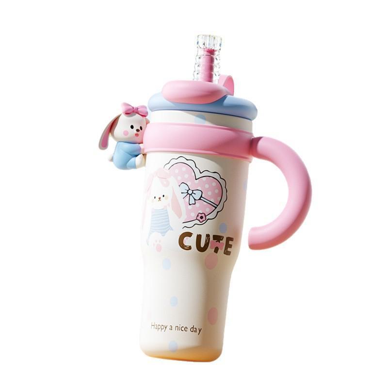 Large Capacity 1250ml Cute Cartoon Insulated Tumbler Straw Cup with Handle for Women Hiking Use