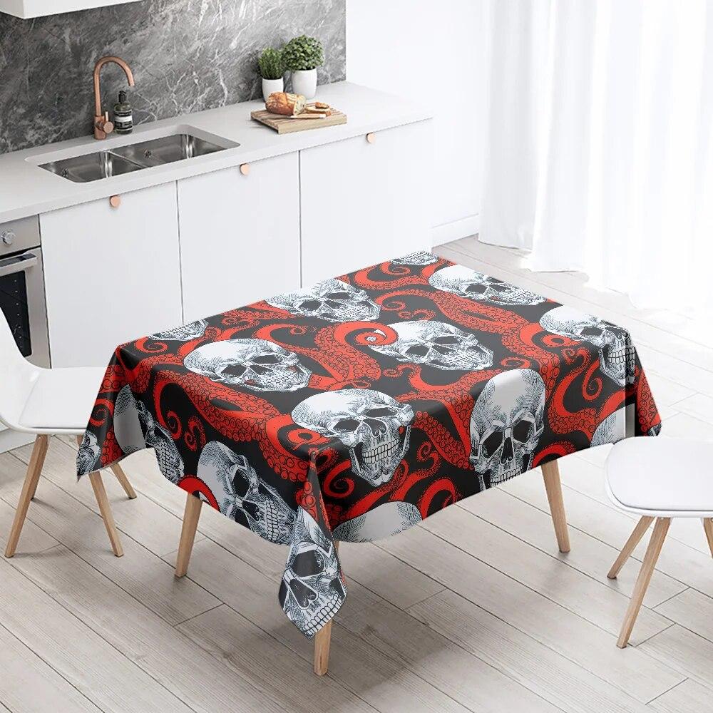 Octopus Skull Colorful Tablecloth Home Decor Stain Resistant Waterproof Table Decoration Rectangular Kitchen Fireplace Tops