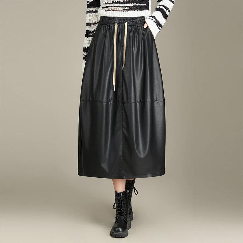 Women's 2025 New Style Elastic Waist Leather Skirt - Versatile Bud Skirt with Flattering Fit