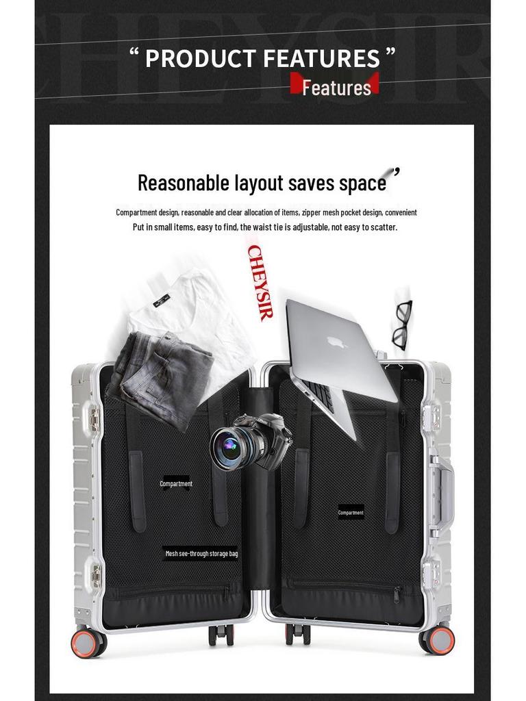 Aluminum-Magnesium Alloy Suitcase with Universal Wheels, 20/24/28-inch