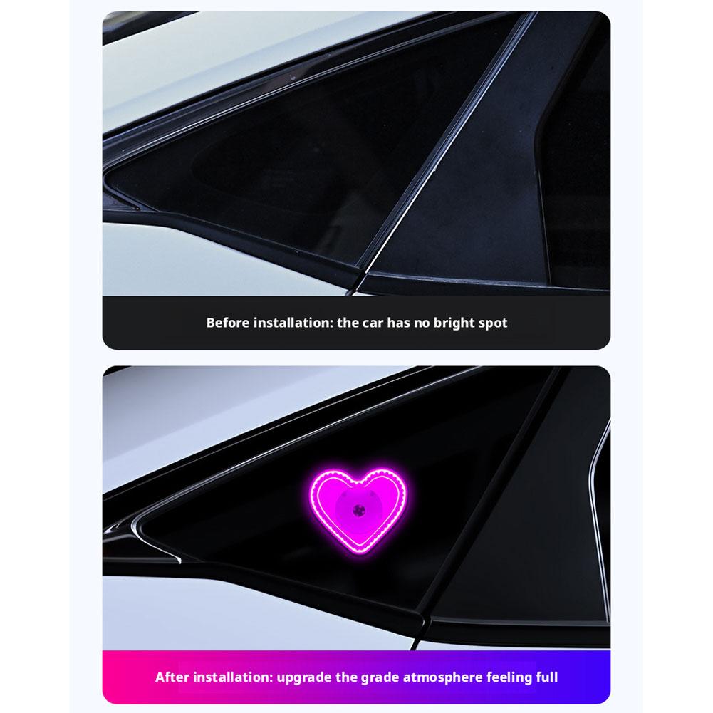 Wireless Car Solar Triangle Window Glowing Heart Ambient Mood Light Rechargeable Remote Control Car Interior Atmosphere Lamp