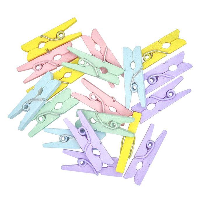 Mini pinces à linge - Bois - Couleurs pastel - Décoration - 2,5 cm de longueur