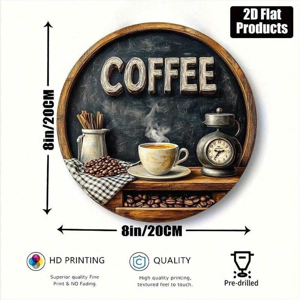 Vintage Round Metal Coffee Shop Sign, 2D Wall Art for Kitchen Cafe Home, Rustic Retro Bar Decor, Great Holiday Gift