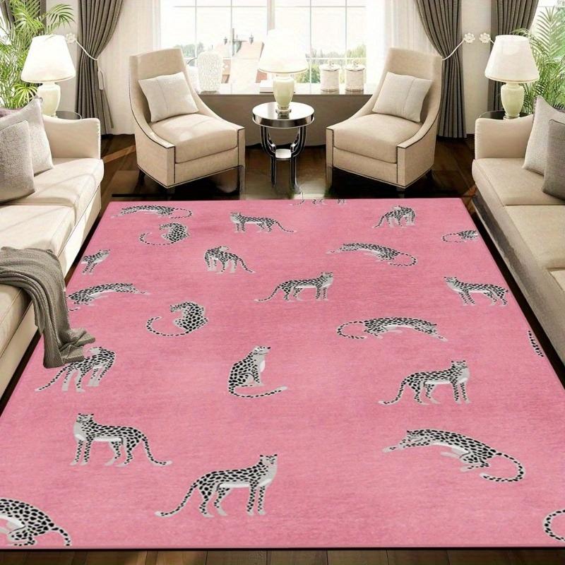 Luxurious Pink Leopard Carpet, Non-Slip Washable Foldable Rug for Living Room, Bedroom, Cloakroom Easy Care Polyester Floor Mat
