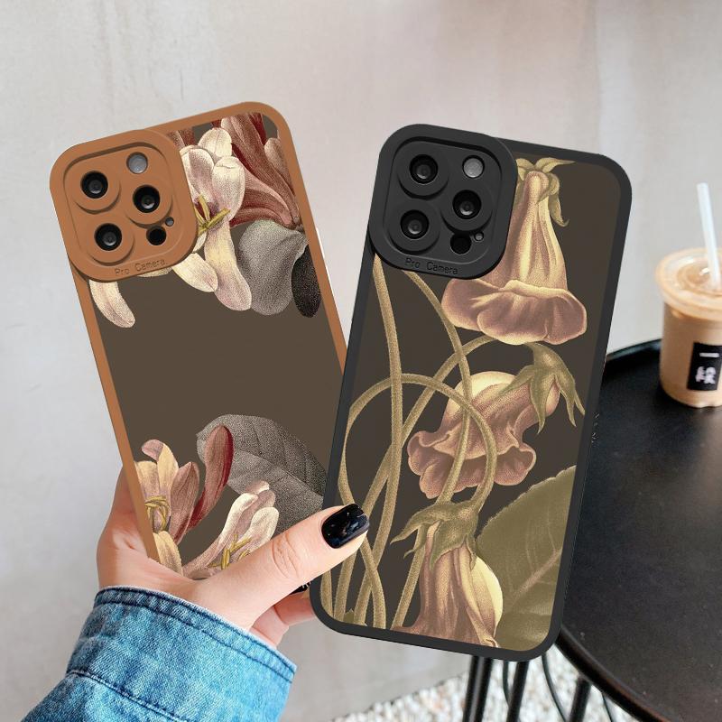Retro Flowers Phone Case For iPhone 14 13 12 11 Pro Max for iPhone 7 8 Plus SE 2020 XR XS X Case Soft Floral Shell Back Covers