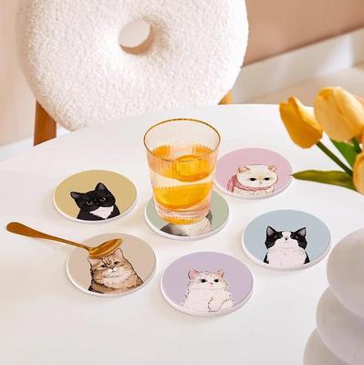 1pc Cat Cup Mat Tableware Decor Drink Mats Table Decor Tea Cup Pad Anti Scalding Quick Drying Hard Pad Heat-insulating 10cm