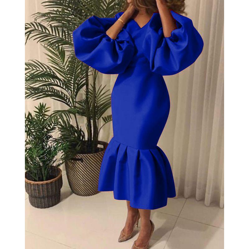 

Amazon Africa Bubble Long Sleeve Fishtail Dress Blue L