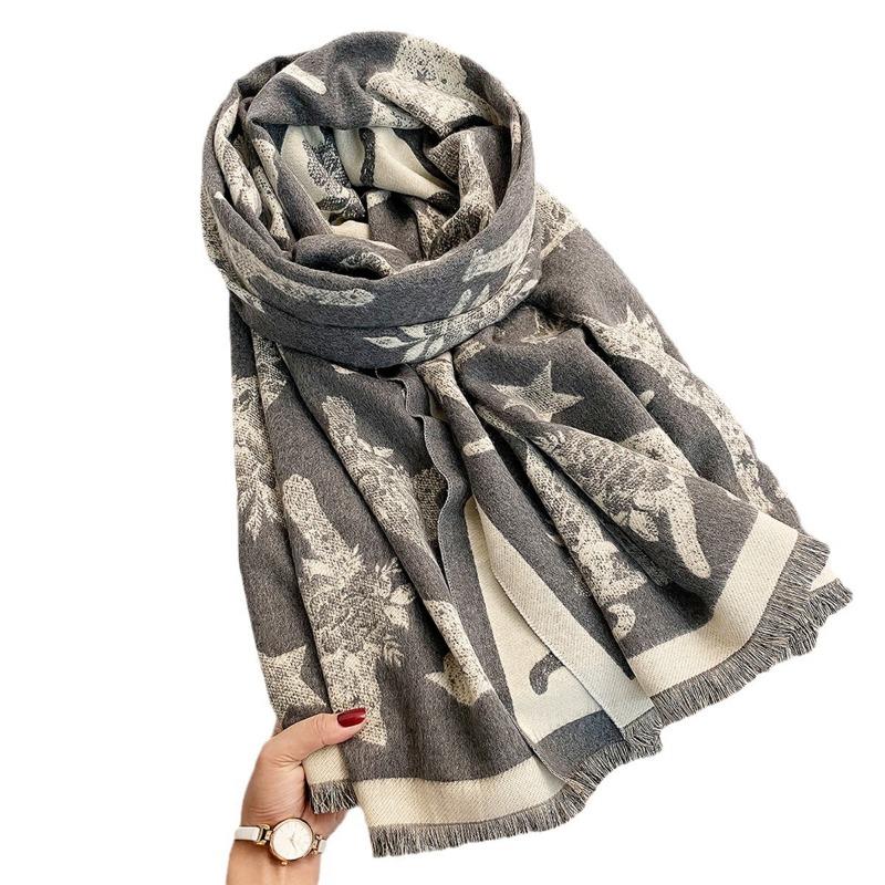 Women S Cat Silhouette Printed Double Sided Faux Cashmere Warm Scarf