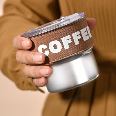 400ML Coffee Cup Stainless Steel Thermal Mug Portable Leakproof Insulated Cup with Elastic Sleeve