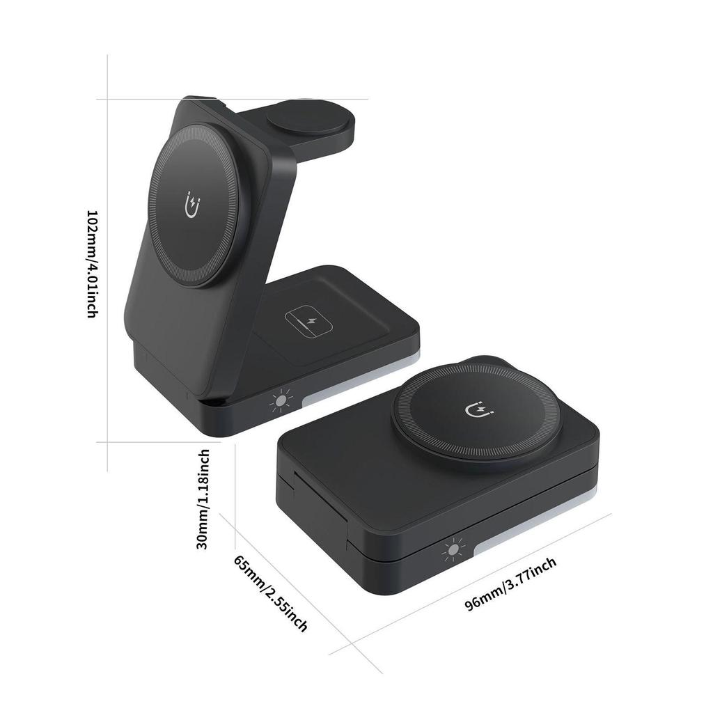 Cross-border 3-in-1 Magnetic Wireless Charger & Folding Phone Stand