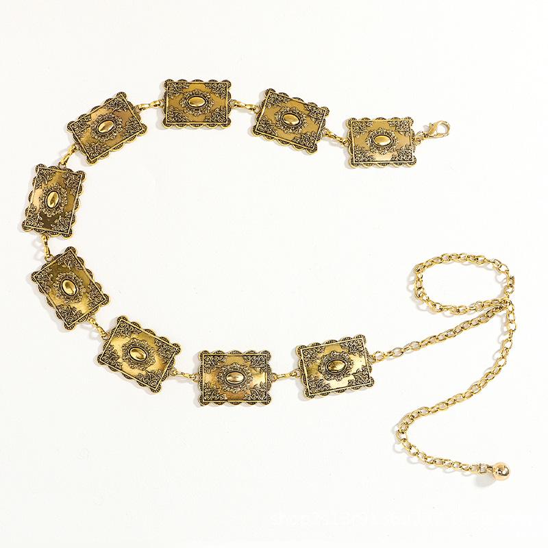 Western Cowgirl Women's Waist Chain Belt Female Fashion Retro Style Metal Carved Decorative  Dress Jeans Belt Punk Accessories
