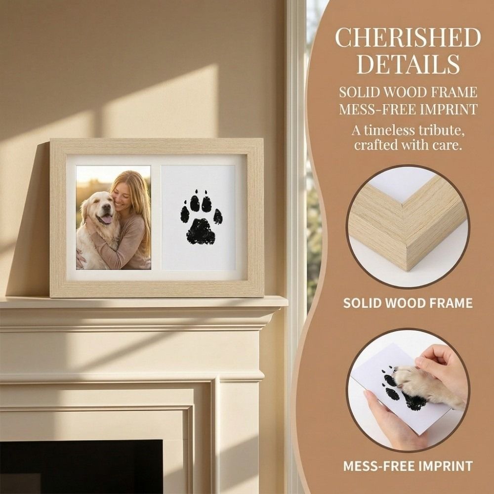 Clean-Touch Ink Pad Pet Paw Print Kit Wooden Paw Print Photo Frame  for Pet Lovers