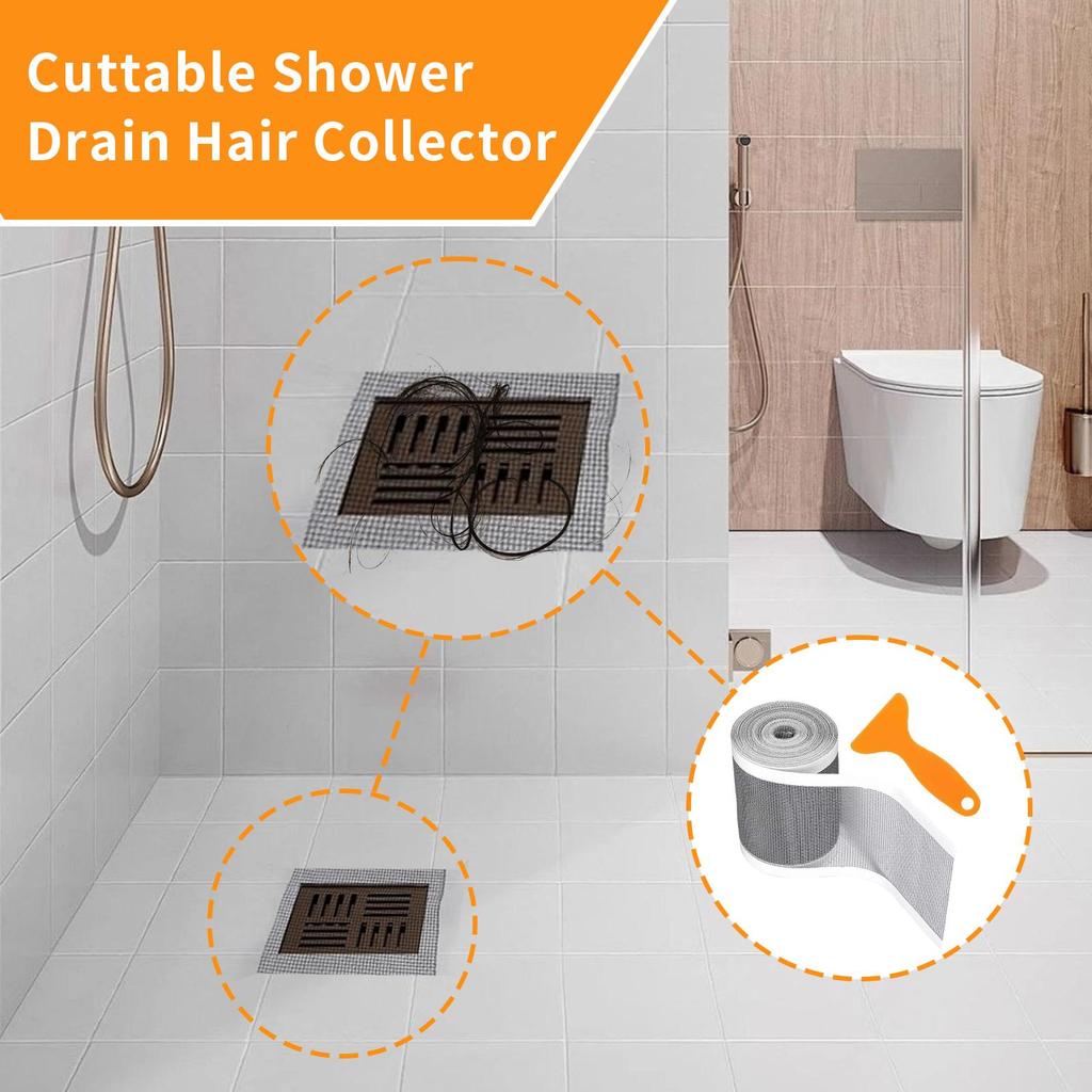 Hair Catcher For Shower Drain Drain Screen For Shower With Cleaning Scraper Cuttable Filter Trap Screen Sticker For Bathtub Sink