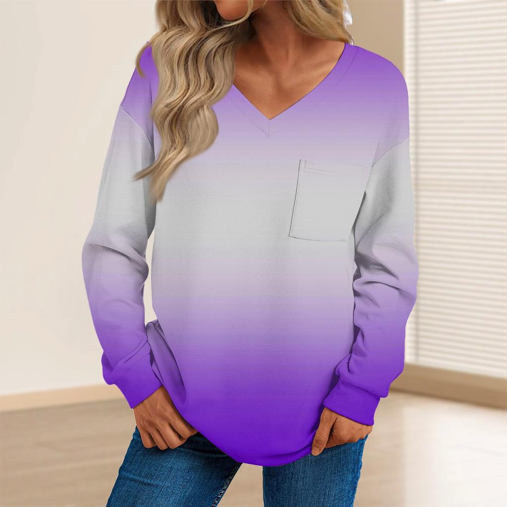 Top pulover cu decolteu în V cu mânecă lungă ocazional pentru femei