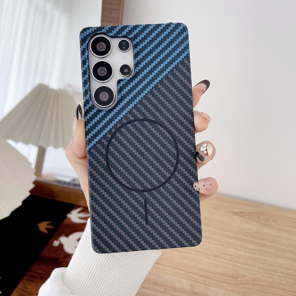 Samsung S25ultra Half Pack Kevlar Carbon Fiber Pattern S24 Magnetic Phone Case Note20u