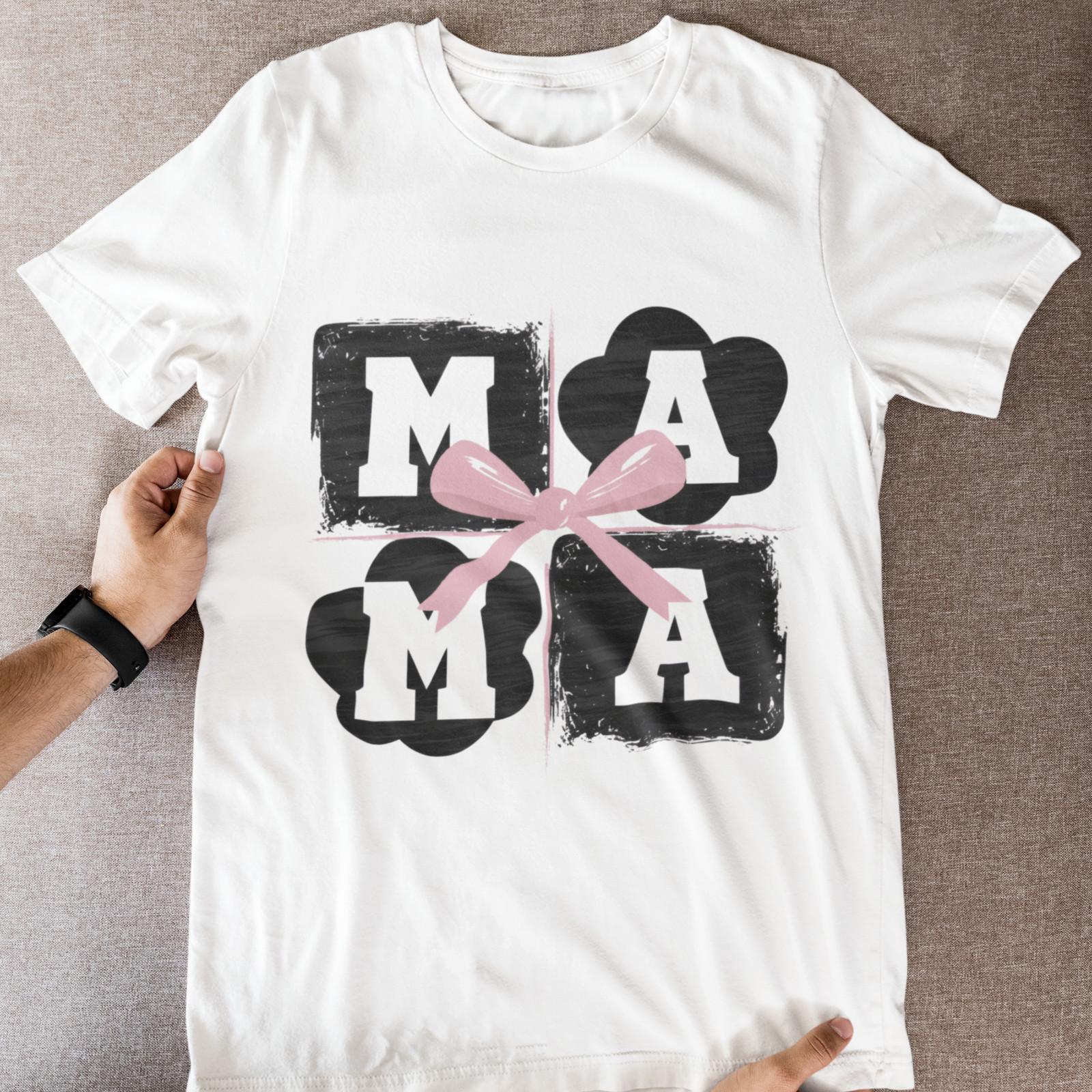 Mama Bow Shirt Mothers Day Gift Cute Mom Graphic Pink Ribbon Tee S