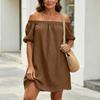 BITCED Women's Fashion Summer Spring Solid Color Print Short Sleeve Casual Dresses