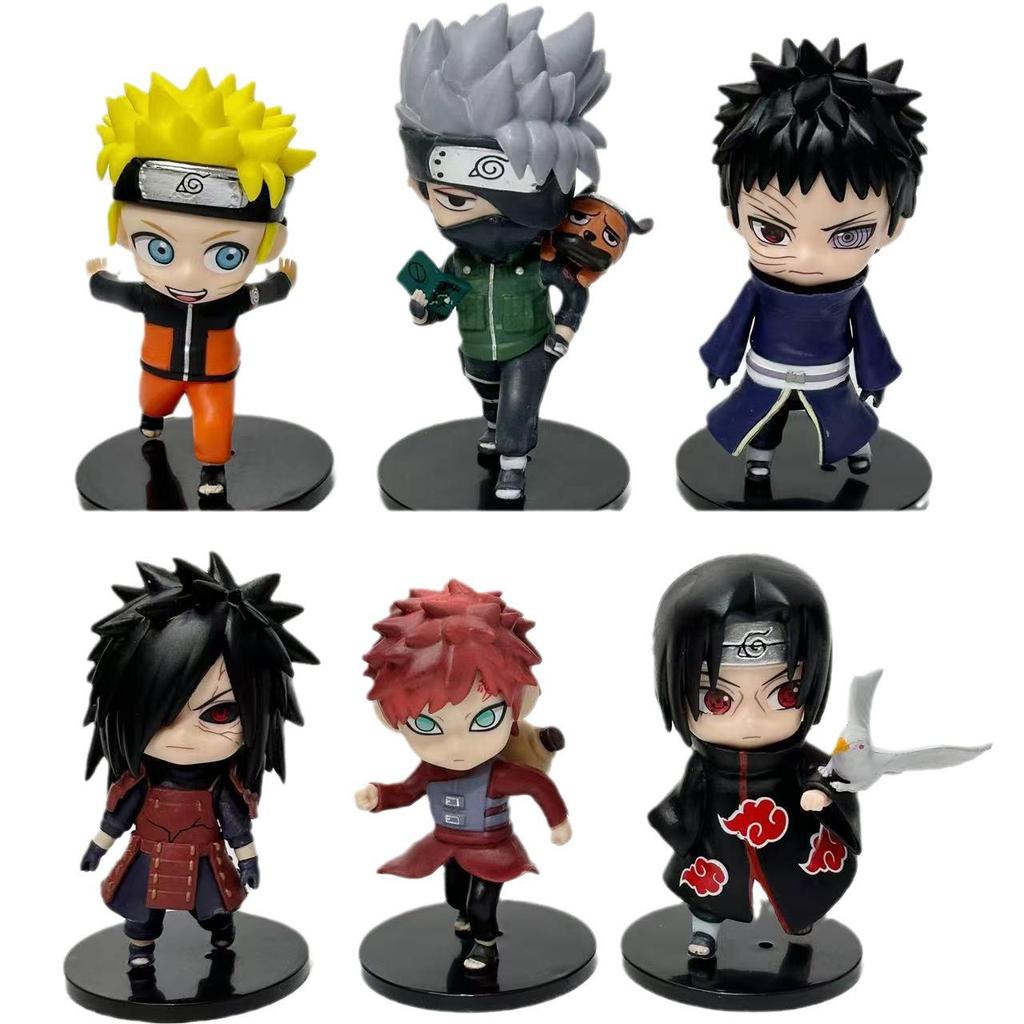 12th Gen Naruto Q Version Figures: Set of 6 Naruto and Obito Cake Decorations, Car Toys, and Ornaments
