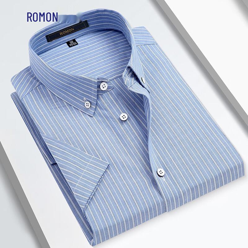 

Romon Men s 100% Cotton Striped Short Sleeve Shirt 190/104A/56