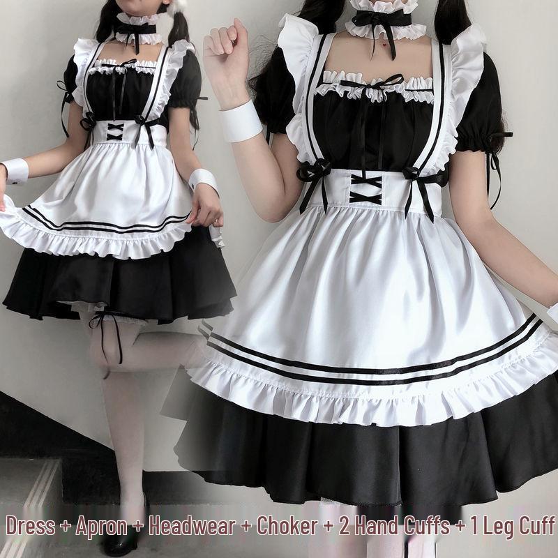 Japanisches Maid-Outfit: Süßes Lolita-Schülerinnen-Kleider-Set in Übergröße für den täglichen Gebrauch.